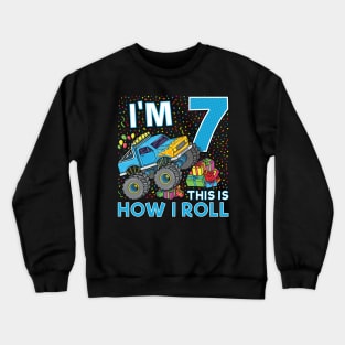 7th Birthday Monster Truck Party Gift 7 Year Old Boy Crewneck Sweatshirt